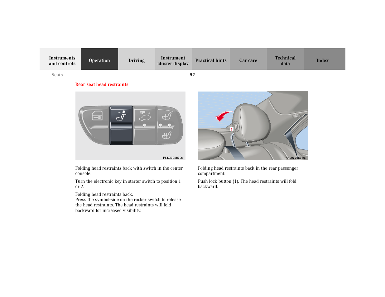 Section - head restraints:rear seat, Title - head restraints:rear seat, Marker - head restraints:rear seat | Figure - <graphik, Subsection, Title | Mercedes-Benz 2001 C 320 User Manual | Page 61 / 381