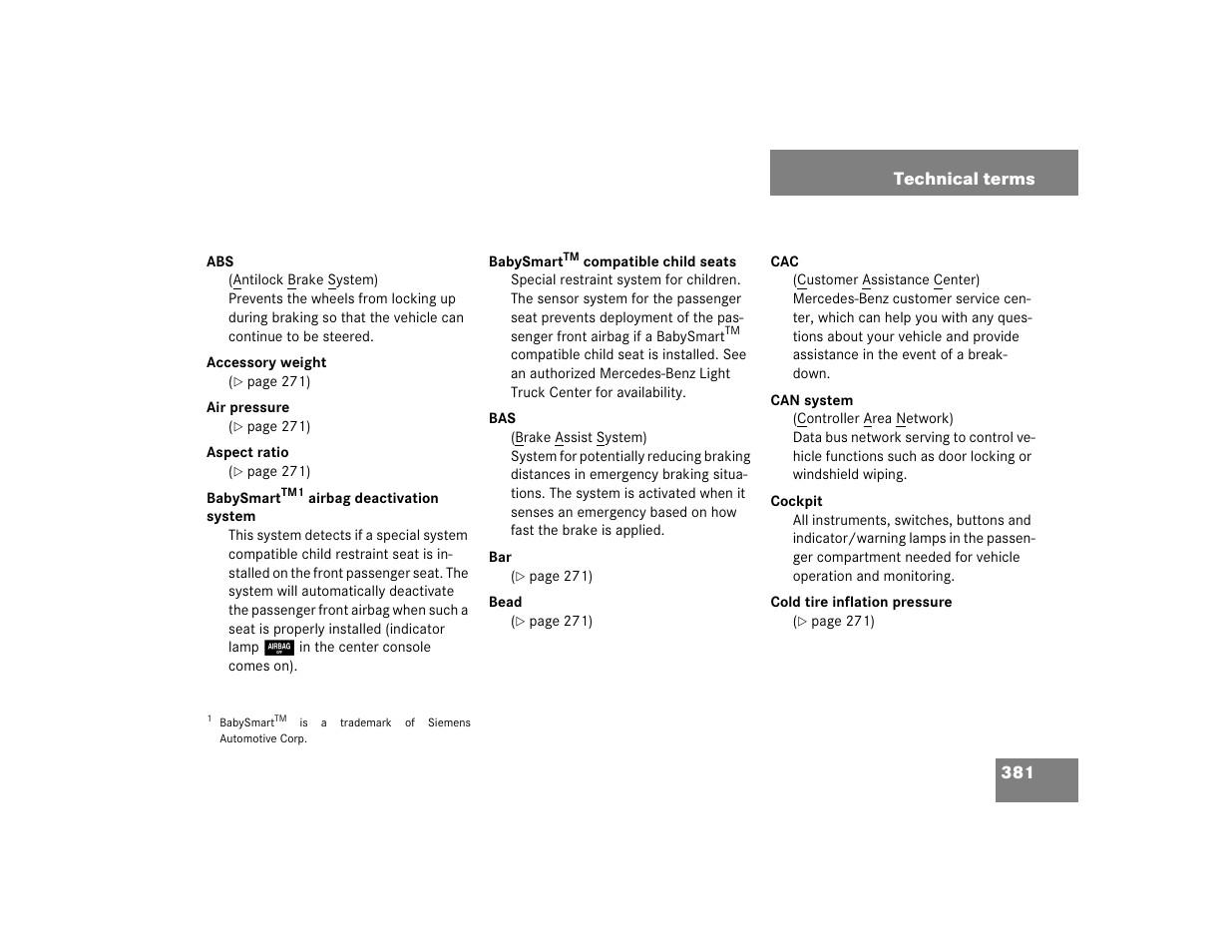 381 technical terms | Mercedes-Benz 2005 G 500 User Manual | Page 381 / 416