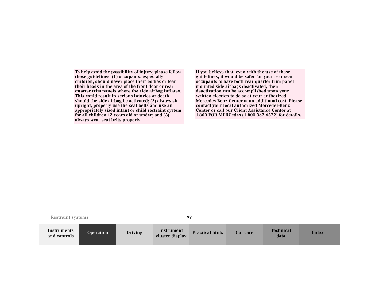Mercedes-Benz 2001 CL 600 User Manual | Page 102 / 424