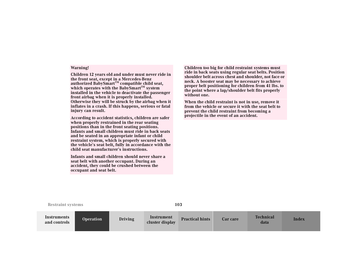 Mercedes-Benz 2001 CL 600 User Manual | Page 106 / 424