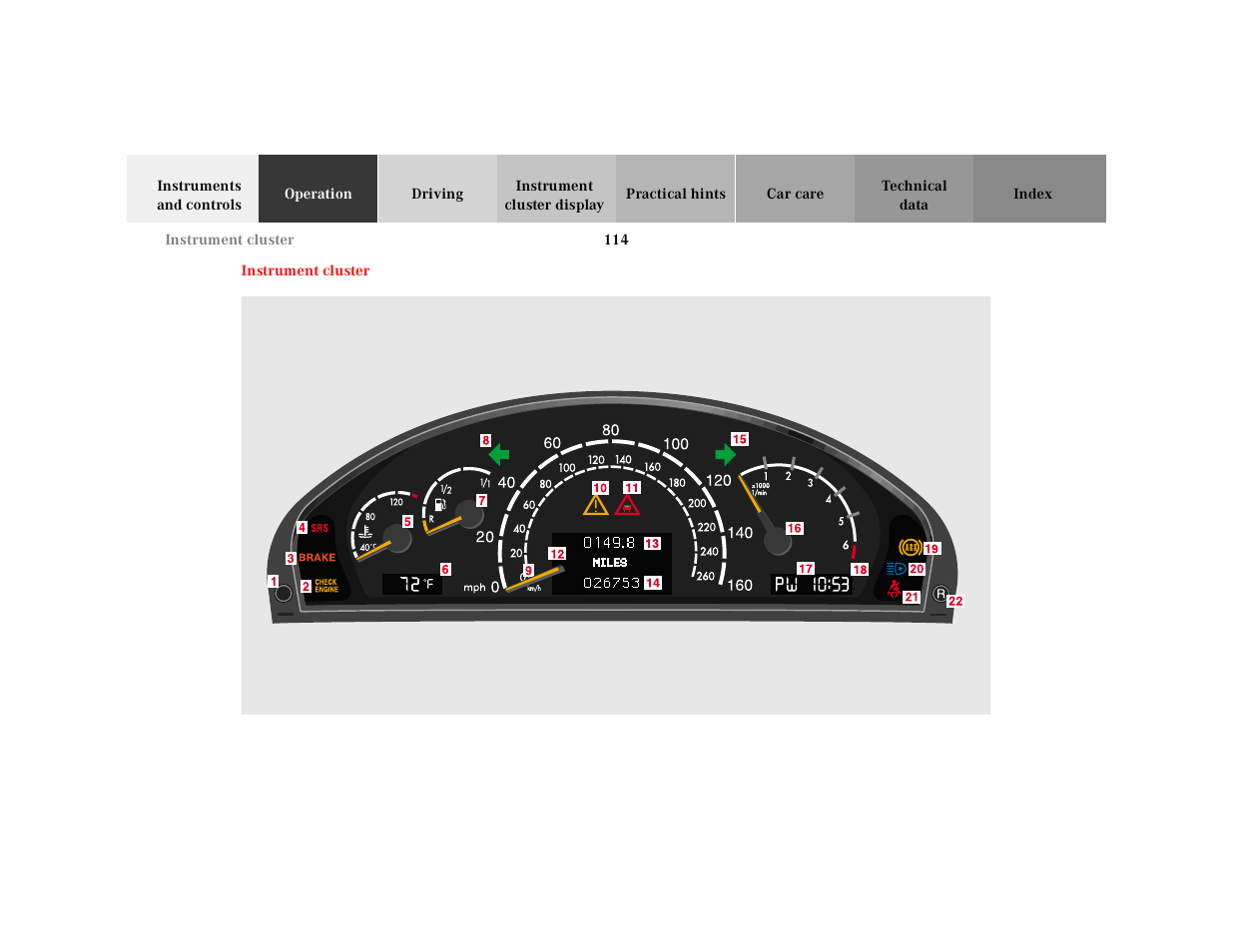Instrument cluster | Mercedes-Benz 2001 CL 600 User Manual | Page 117 / 424