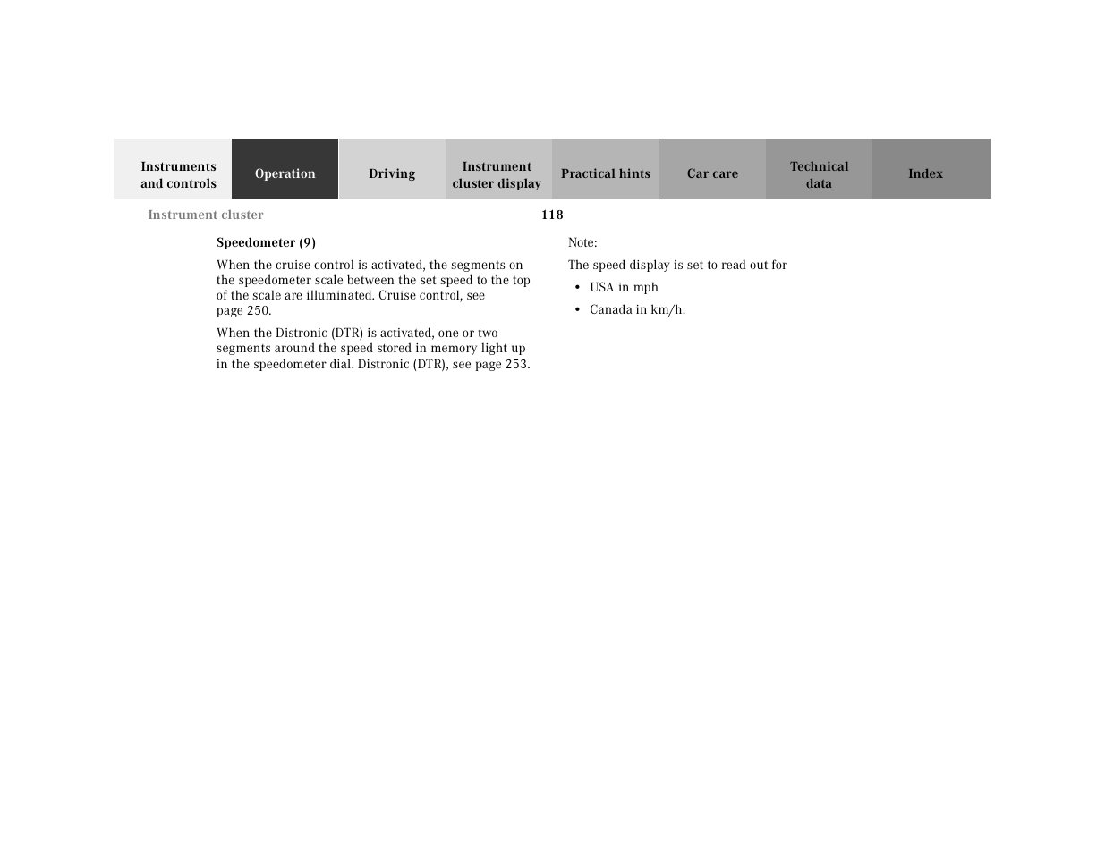 Speedometer (9) | Mercedes-Benz 2001 CL 600 User Manual | Page 121 / 424