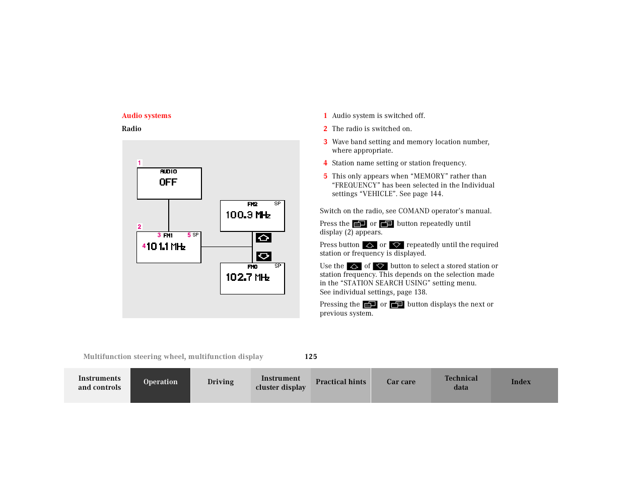 Audio systems, Radio | Mercedes-Benz 2001 CL 600 User Manual | Page 128 / 424