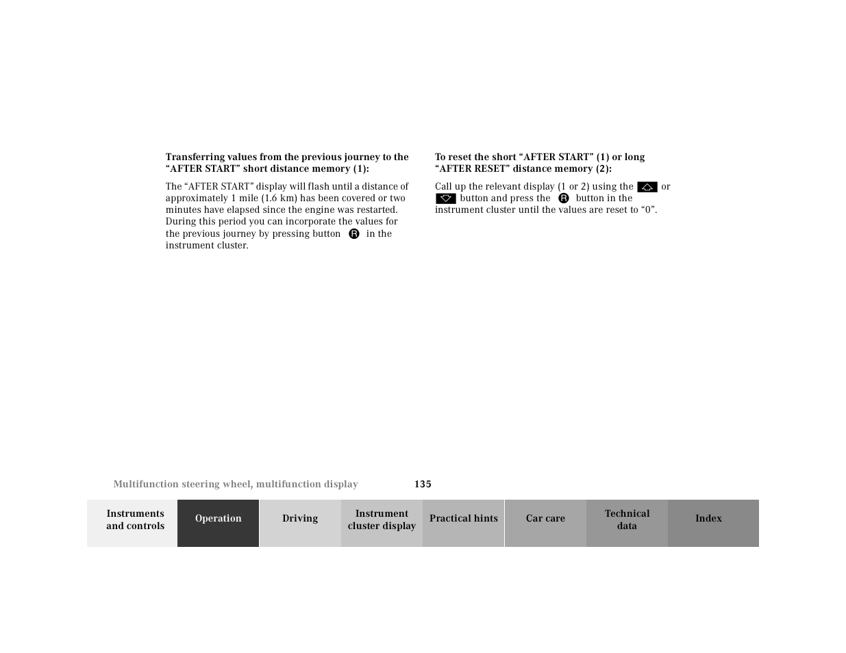 To reset the short | Mercedes-Benz 2001 CL 600 User Manual | Page 138 / 424