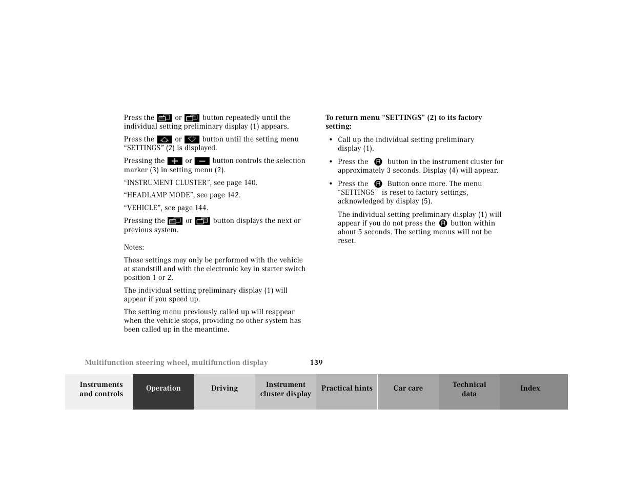 To return menu | Mercedes-Benz 2001 CL 600 User Manual | Page 142 / 424