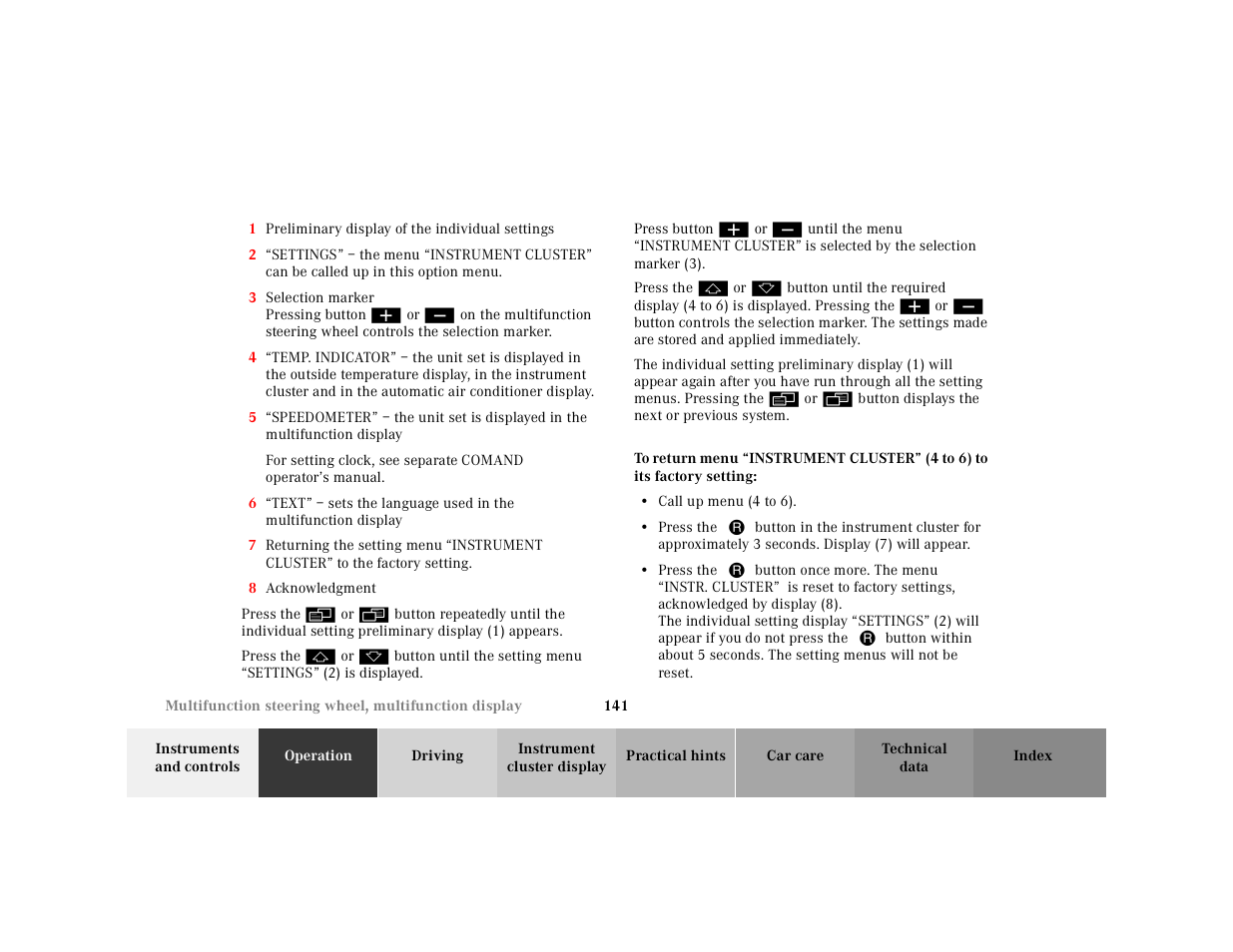 To return menu | Mercedes-Benz 2001 CL 600 User Manual | Page 144 / 424