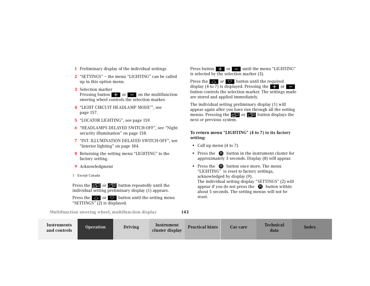 To return menu | Mercedes-Benz 2001 CL 600 User Manual | Page 146 / 424