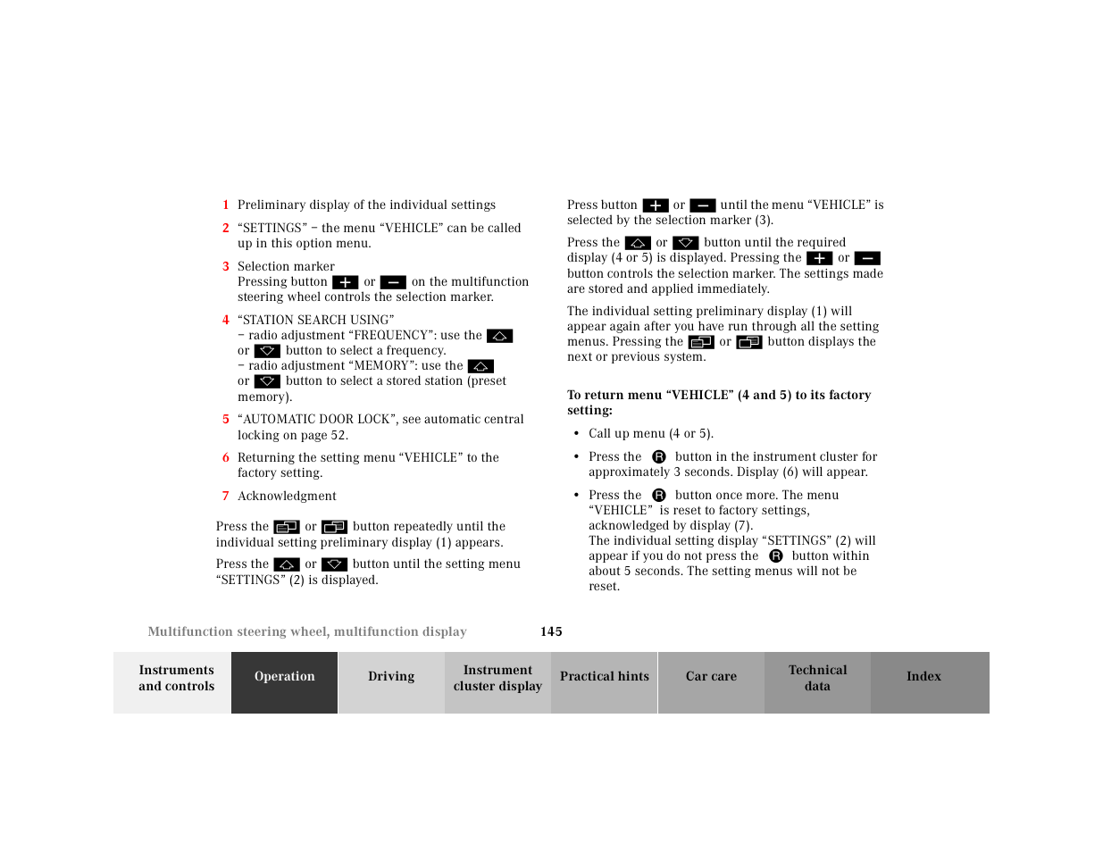 To return menu | Mercedes-Benz 2001 CL 600 User Manual | Page 148 / 424