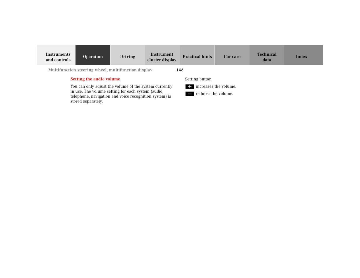 Setting the audio volume | Mercedes-Benz 2001 CL 600 User Manual | Page 149 / 424