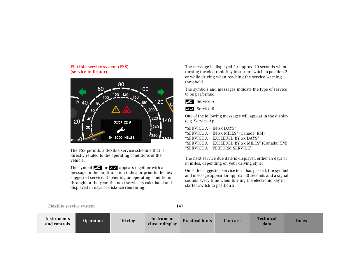 Flexible service system (fss), Flexible service system, Fss) | Mercedes-Benz 2001 CL 600 User Manual | Page 150 / 424