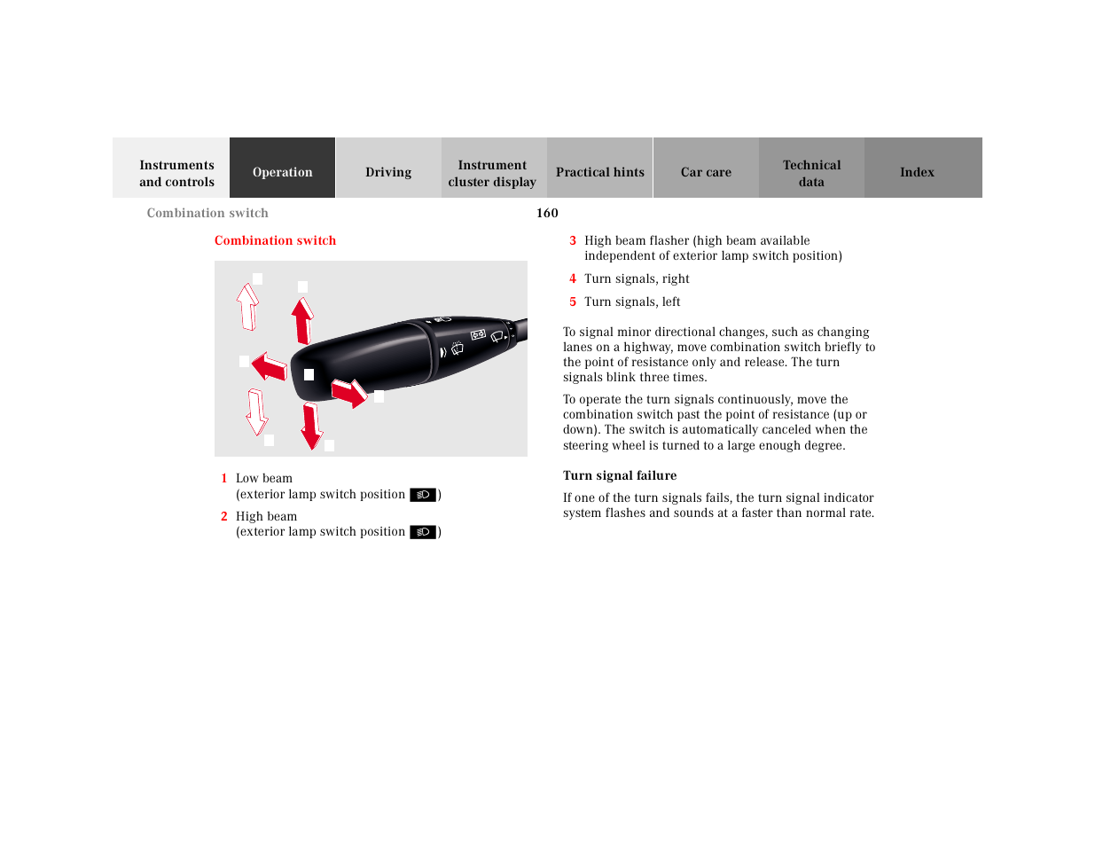 Combination switch | Mercedes-Benz 2001 CL 600 User Manual | Page 163 / 424