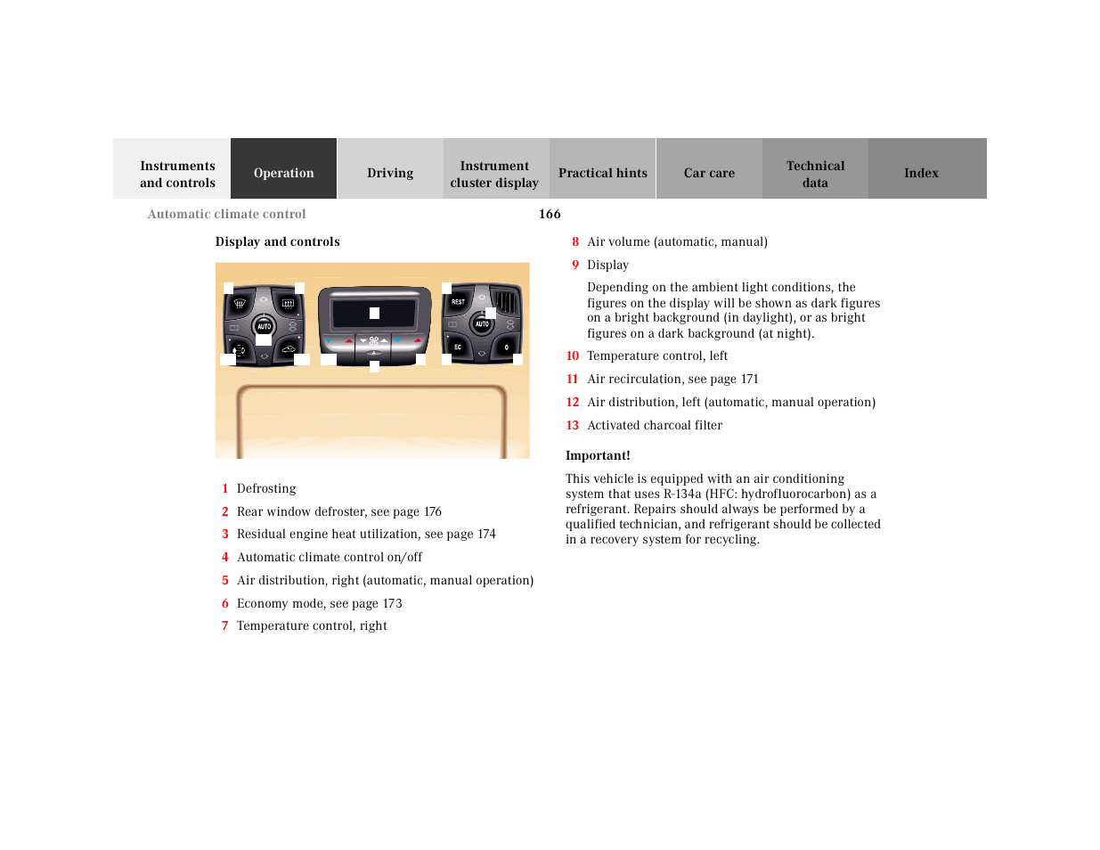 Display and controls | Mercedes-Benz 2001 CL 600 User Manual | Page 169 / 424