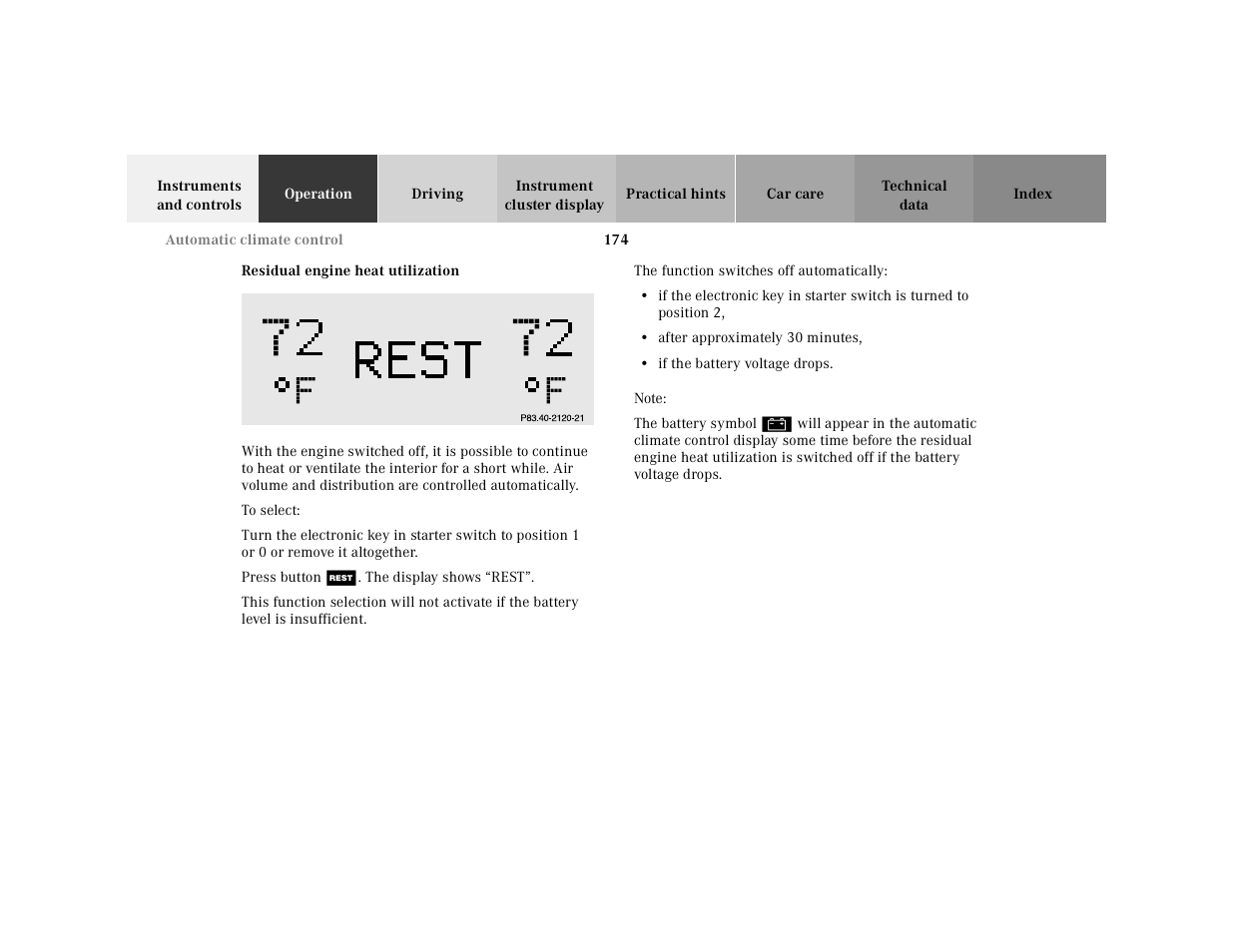 Residual engine heat utilization | Mercedes-Benz 2001 CL 600 User Manual | Page 177 / 424