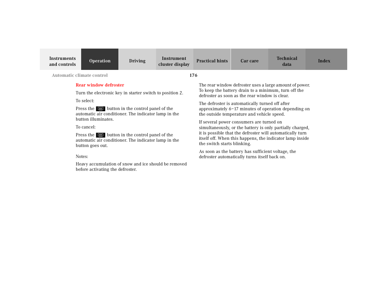 Rear window defroster | Mercedes-Benz 2001 CL 600 User Manual | Page 179 / 424