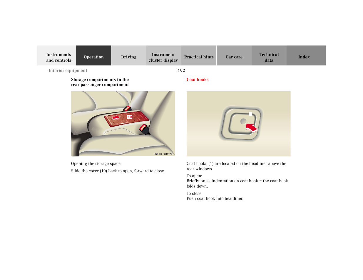 P68.00-xxxx-26, Coat hooks | Mercedes-Benz 2001 CL 600 User Manual | Page 195 / 424