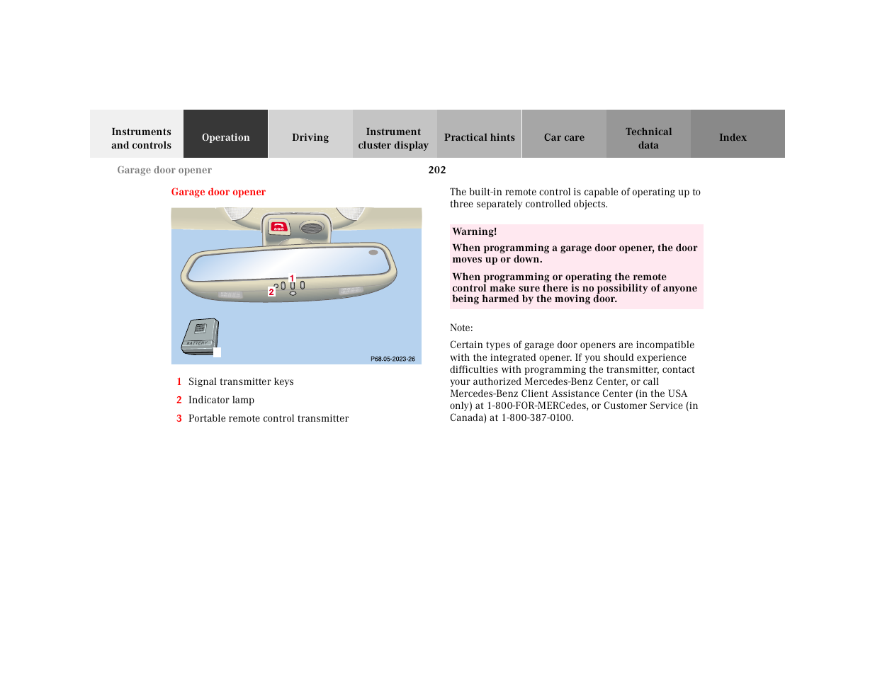 Garage door opener | Mercedes-Benz 2001 CL 600 User Manual | Page 205 / 424