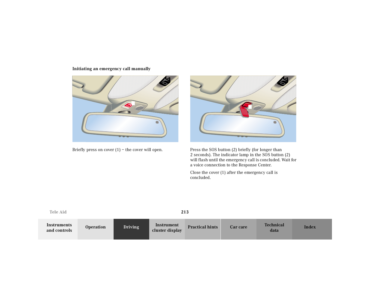 Tele aid:initiating an emergency call manually, P82.95-2187-26 | Mercedes-Benz 2001 CL 600 User Manual | Page 218 / 424