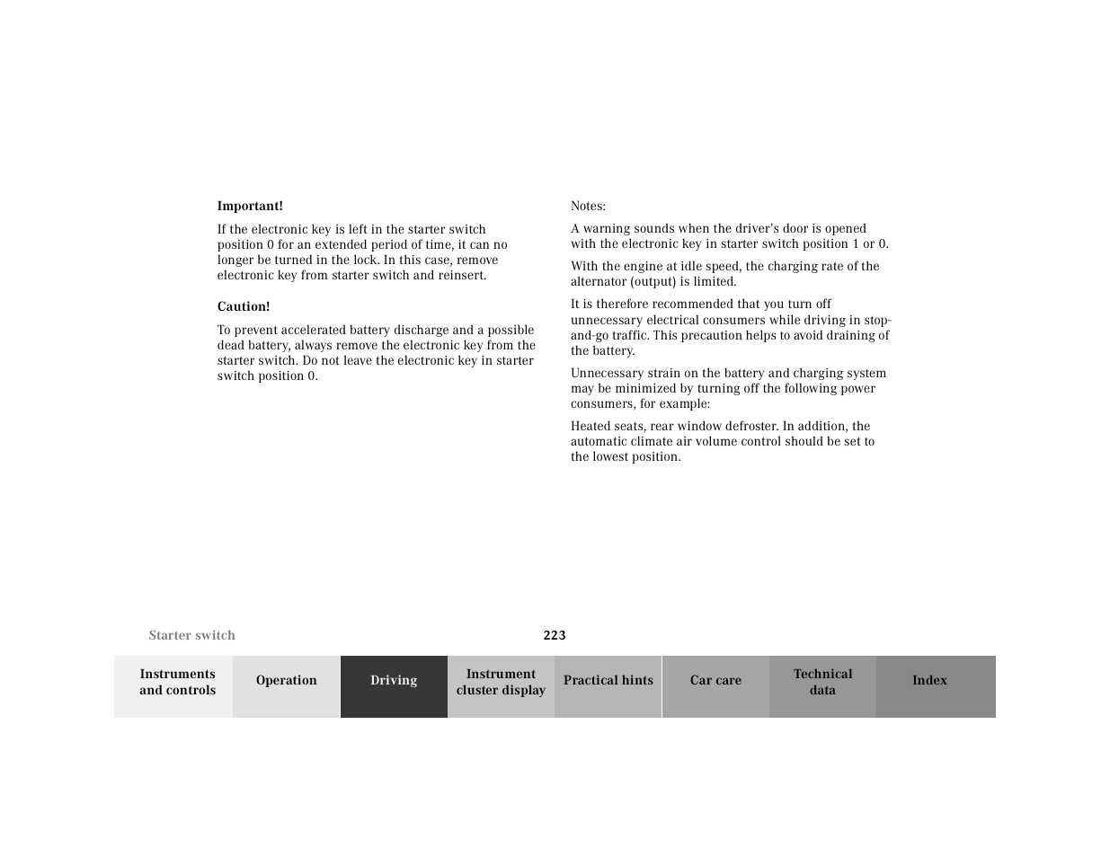 Mercedes-Benz 2001 CL 600 User Manual | Page 228 / 424