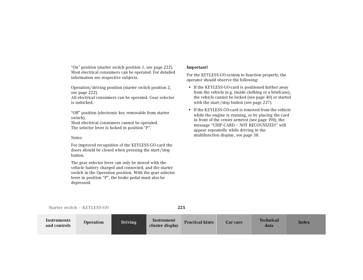 Mercedes-Benz 2001 CL 600 User Manual | Page 230 / 424