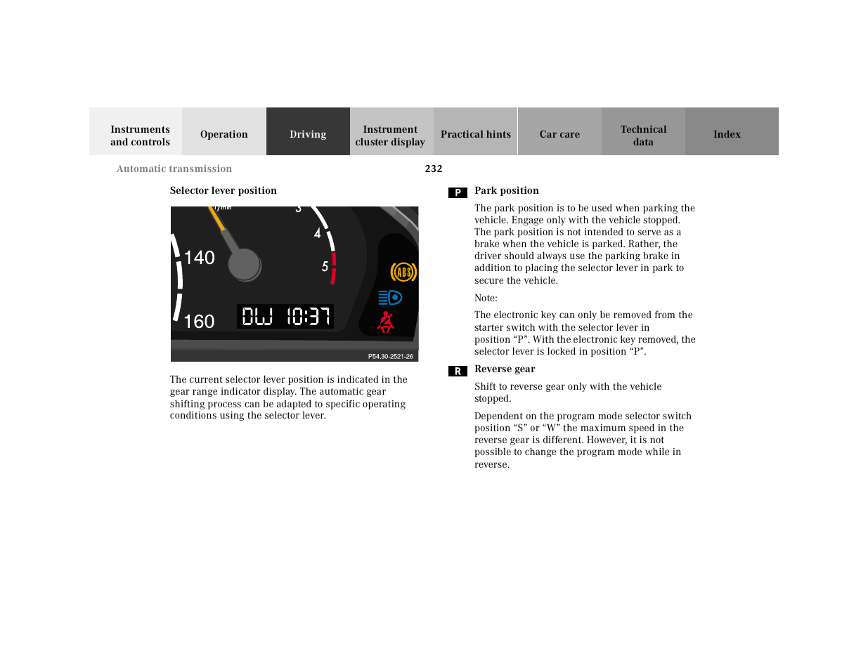 P54.30-2521-26 | Mercedes-Benz 2001 CL 600 User Manual | Page 237 / 424