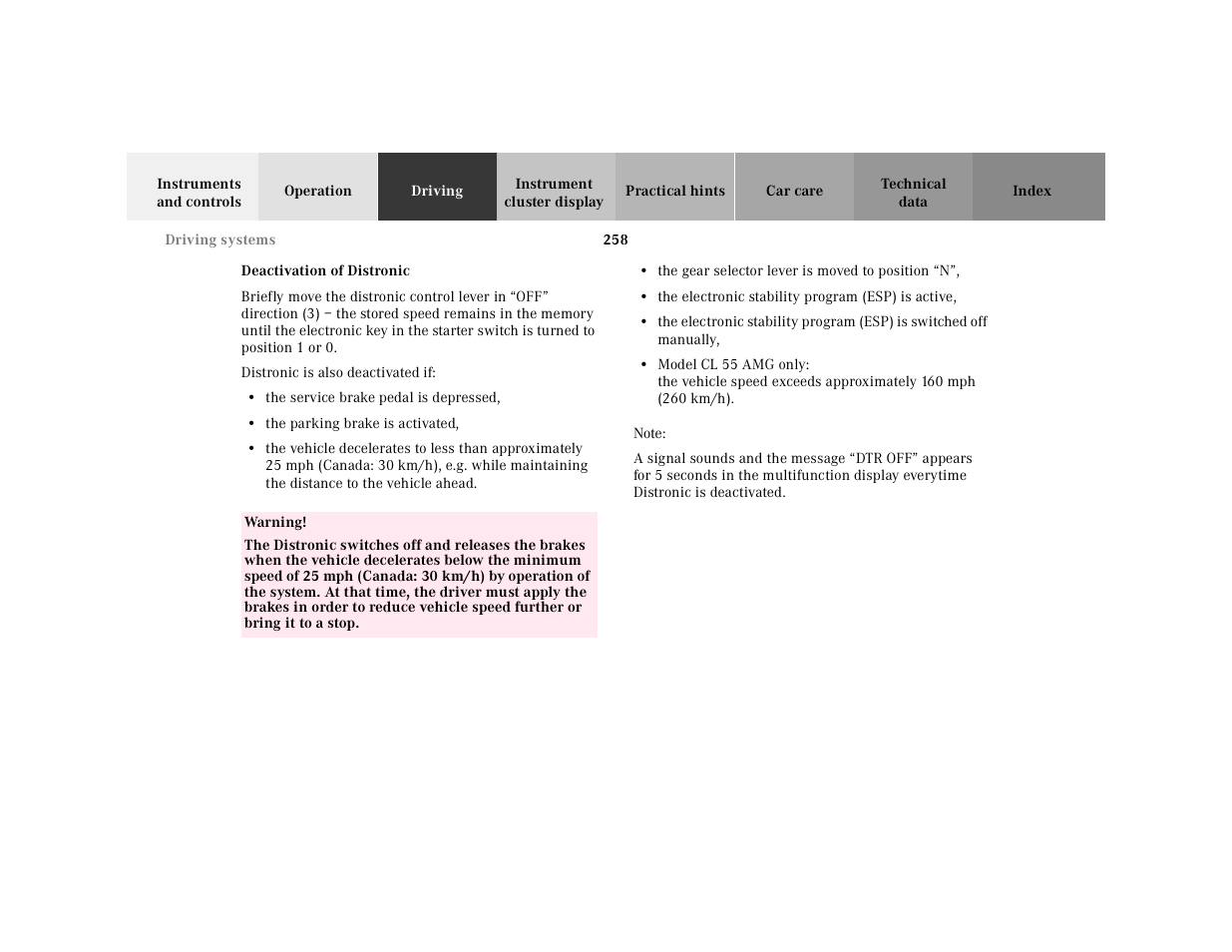 Mercedes-Benz 2001 CL 600 User Manual | Page 263 / 424