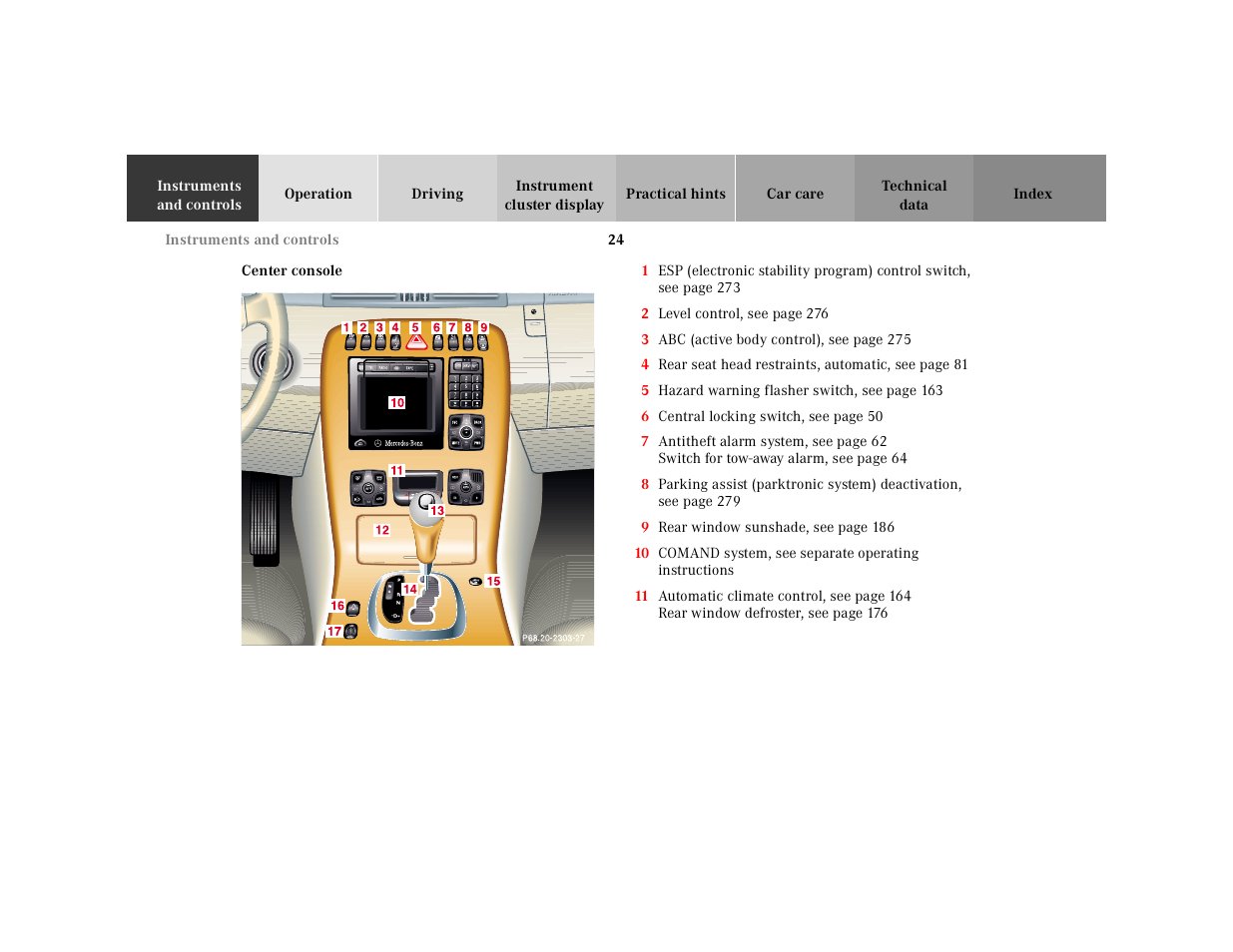 P68.20-2303-27, Center console | Mercedes-Benz 2001 CL 600 User Manual | Page 27 / 424