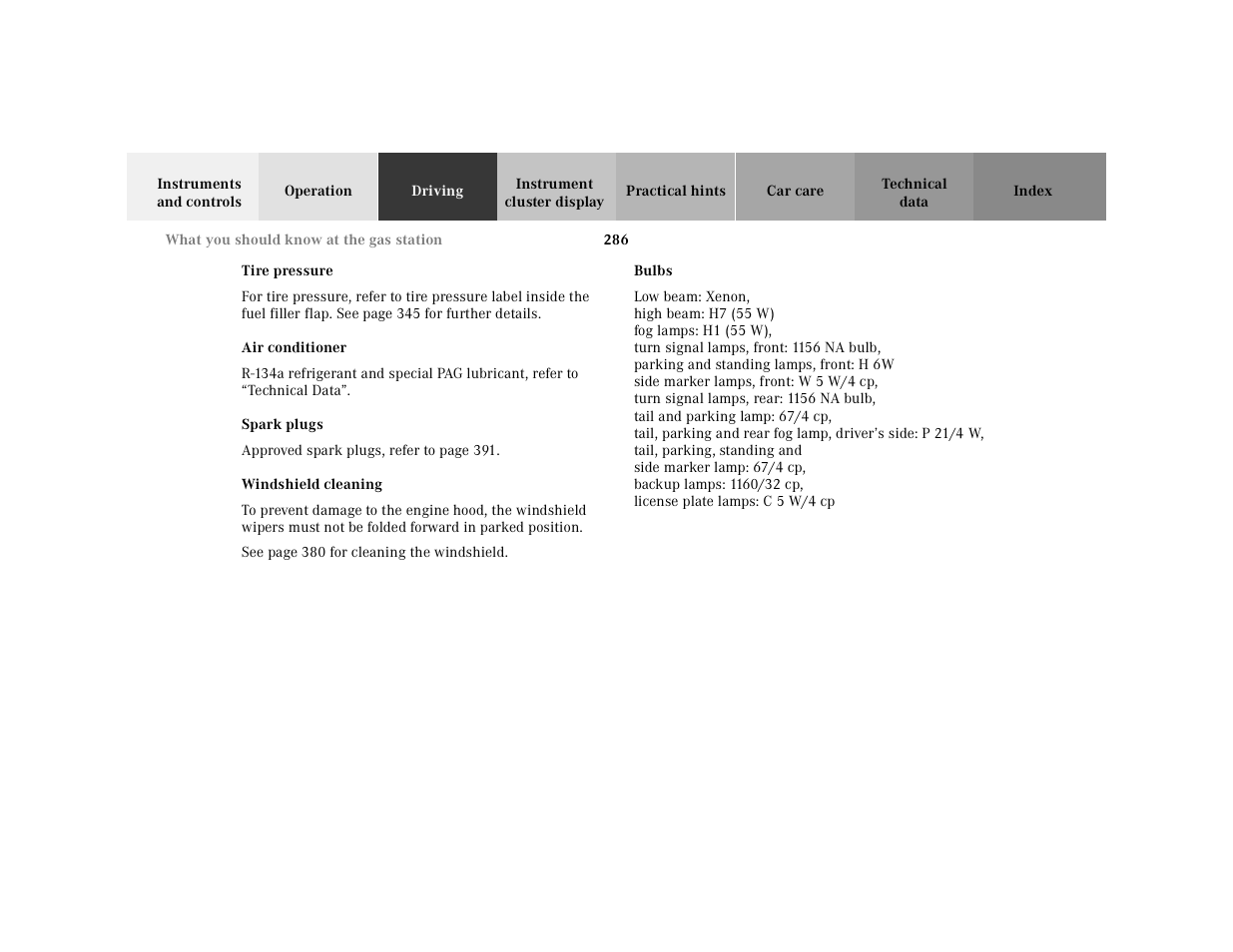 Mercedes-Benz 2001 CL 600 User Manual | Page 291 / 424