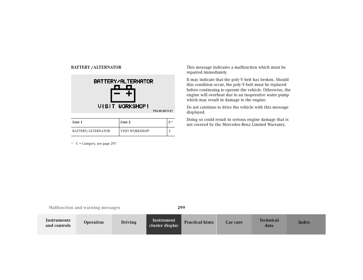 Battery /alternator | Mercedes-Benz 2001 CL 600 User Manual | Page 305 / 424