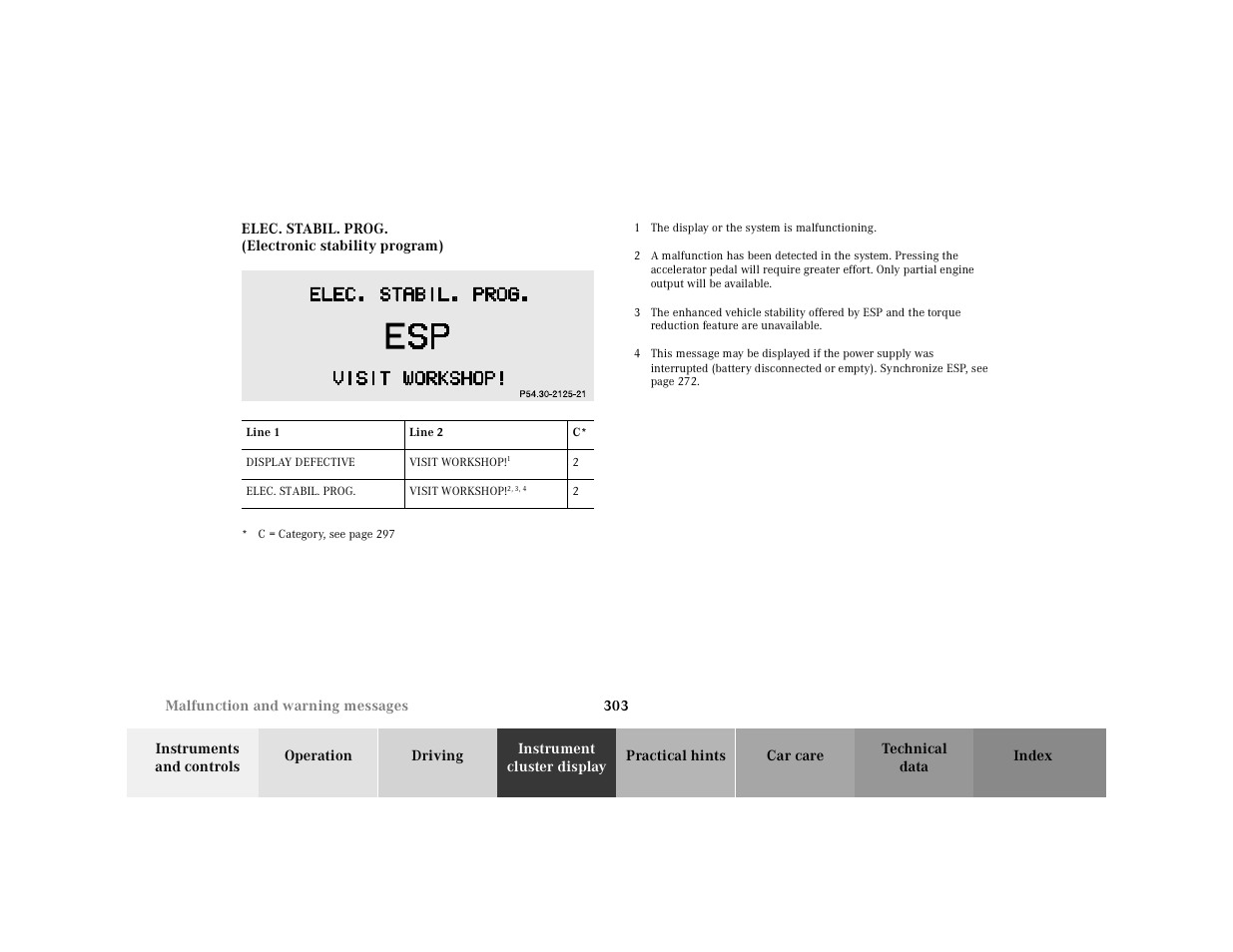 Elec. stabil. prog. (electronic stability program) | Mercedes-Benz 2001 CL 600 User Manual | Page 309 / 424