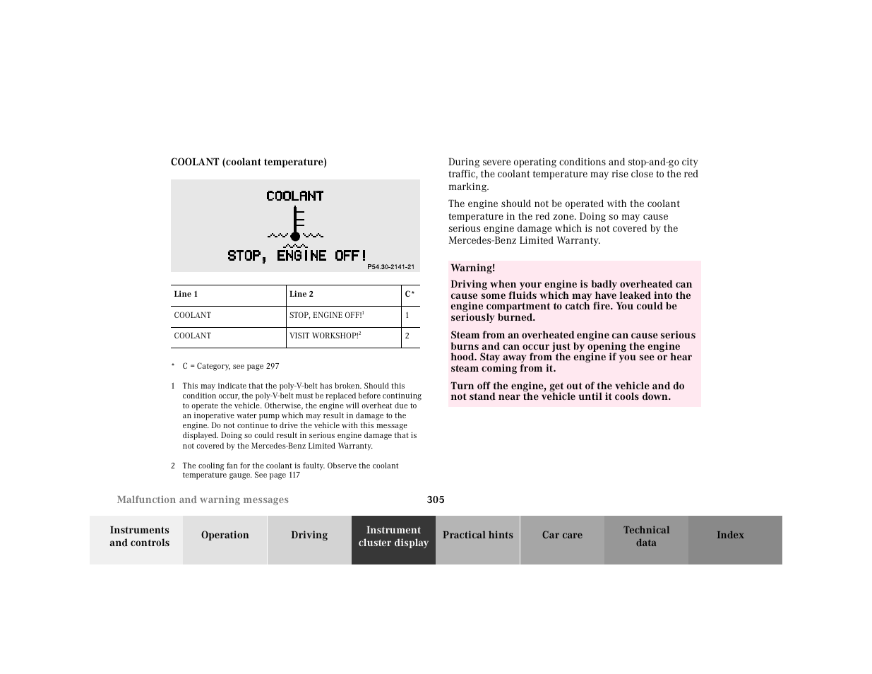Coolant (coolant temperature) | Mercedes-Benz 2001 CL 600 User Manual | Page 311 / 424
