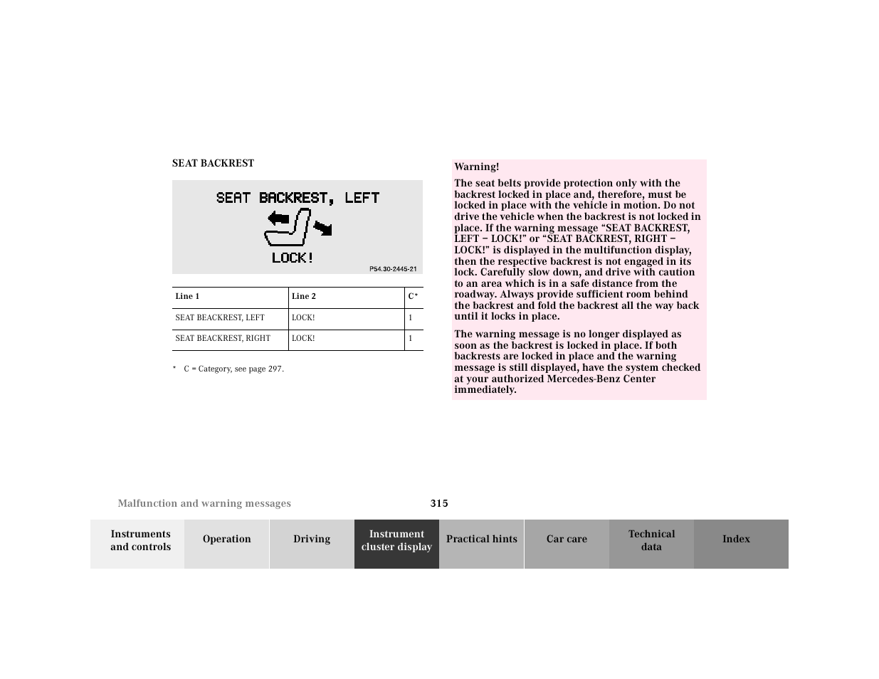 Seat backrest | Mercedes-Benz 2001 CL 600 User Manual | Page 321 / 424