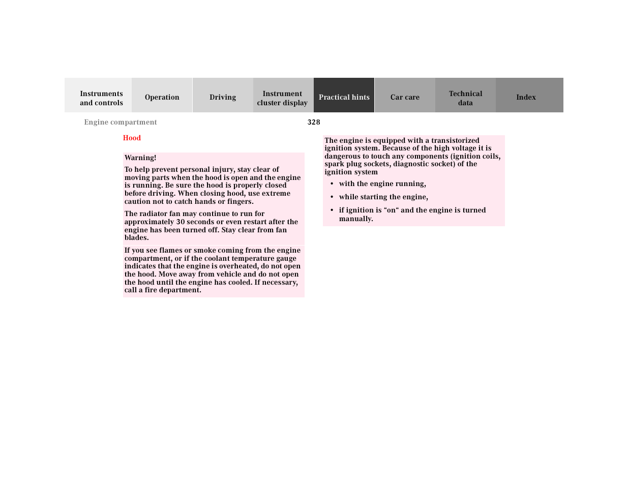 Engine compartment, Hood | Mercedes-Benz 2001 CL 600 User Manual | Page 334 / 424