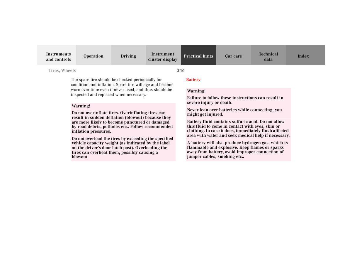 Battery | Mercedes-Benz 2001 CL 600 User Manual | Page 352 / 424