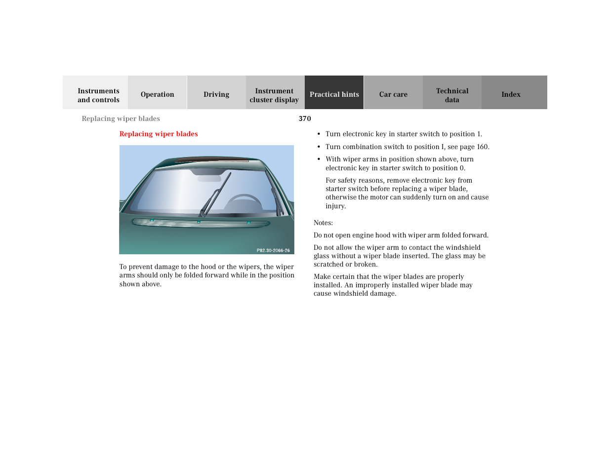 Replacing wiper blades | Mercedes-Benz 2001 CL 600 User Manual | Page 376 / 424