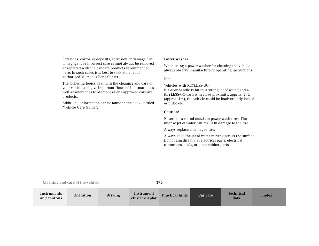 Power washer | Mercedes-Benz 2001 CL 600 User Manual | Page 381 / 424