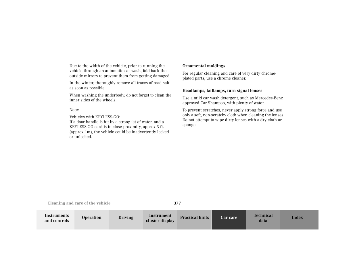 Ornamental moldings, Headlamps, taillamps, turn signal lenses | Mercedes-Benz 2001 CL 600 User Manual | Page 383 / 424