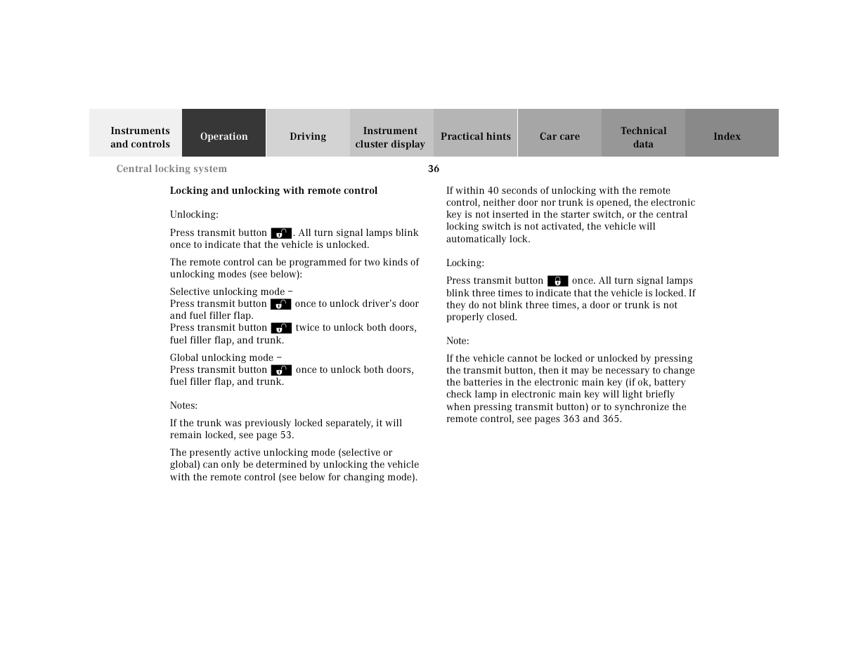 Central locking system:locking and unlocking | Mercedes-Benz 2001 CL 600 User Manual | Page 39 / 424