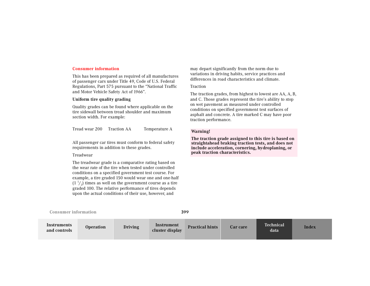 Consumer information | Mercedes-Benz 2001 CL 600 User Manual | Page 405 / 424