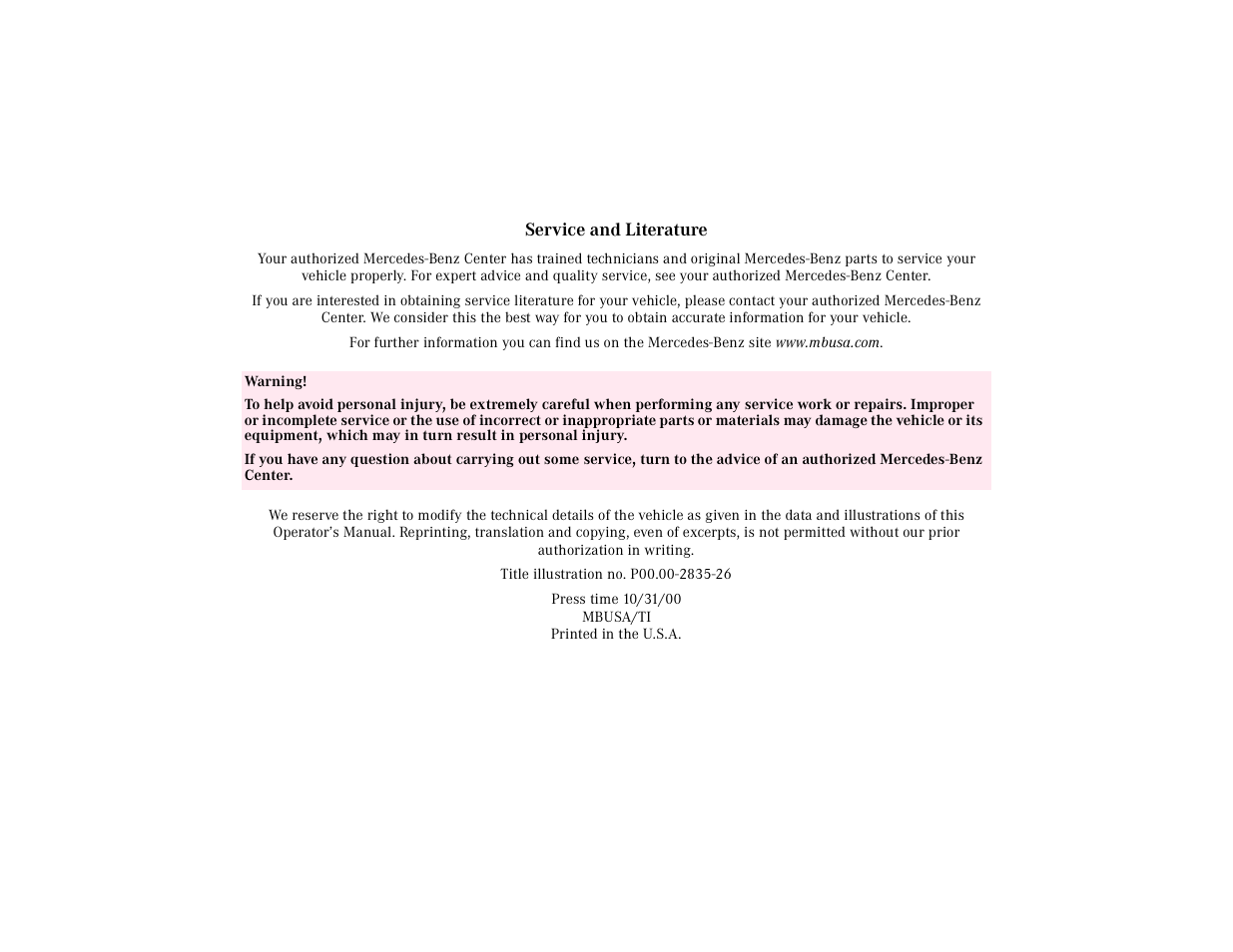 Mercedes-Benz 2001 CL 600 User Manual | Page 423 / 424