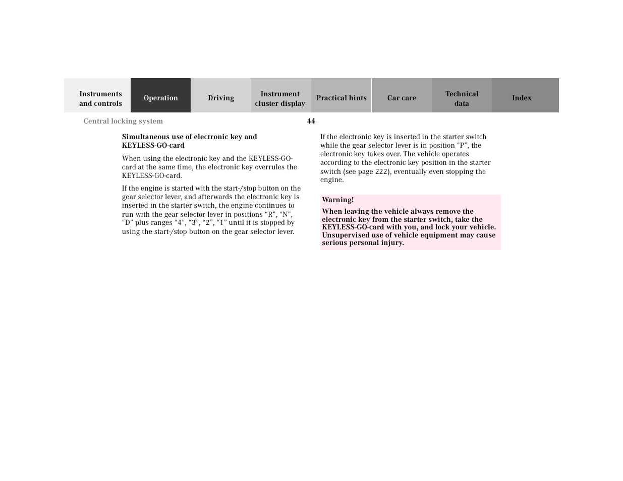 Mercedes-Benz 2001 CL 600 User Manual | Page 47 / 424