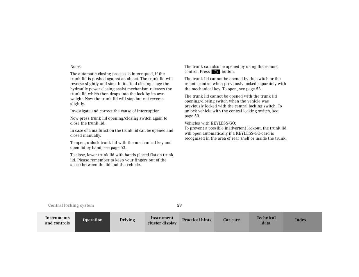 Mercedes-Benz 2001 CL 600 User Manual | Page 62 / 424