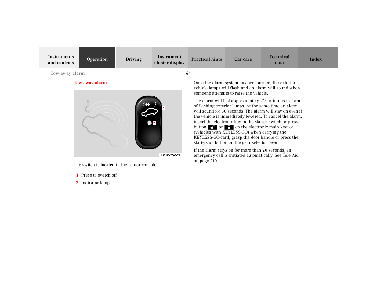 Tow-away alarm | Mercedes-Benz 2001 CL 600 User Manual | Page 67 / 424