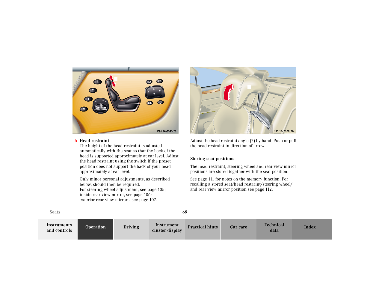 Storing seat positions | Mercedes-Benz 2001 CL 600 User Manual | Page 72 / 424