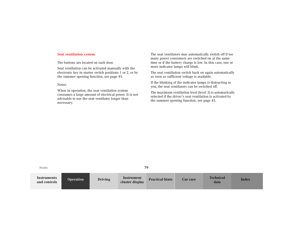 Seat ventilation system | Mercedes-Benz 2001 CL 600 User Manual | Page 82 / 424