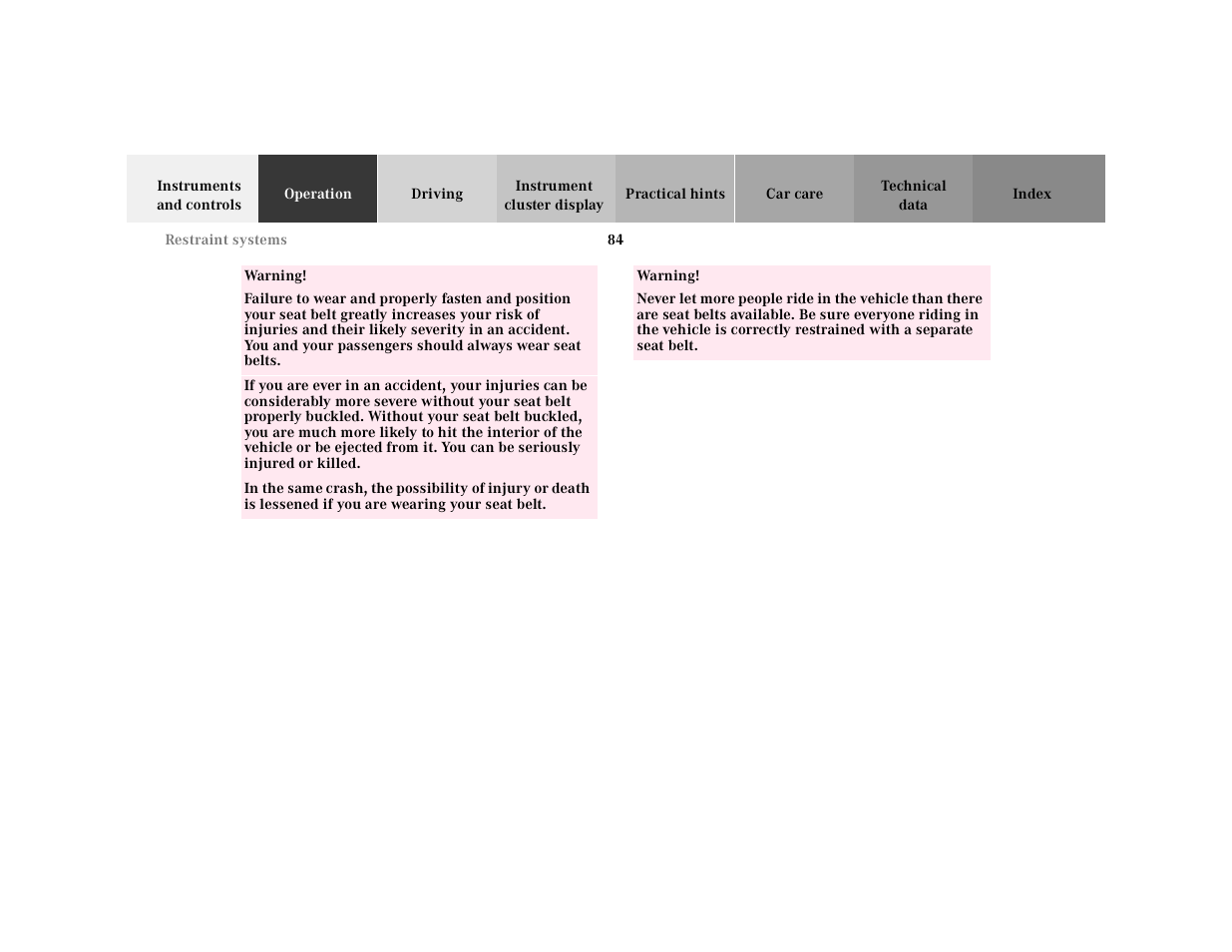 Mercedes-Benz 2001 CL 600 User Manual | Page 87 / 424