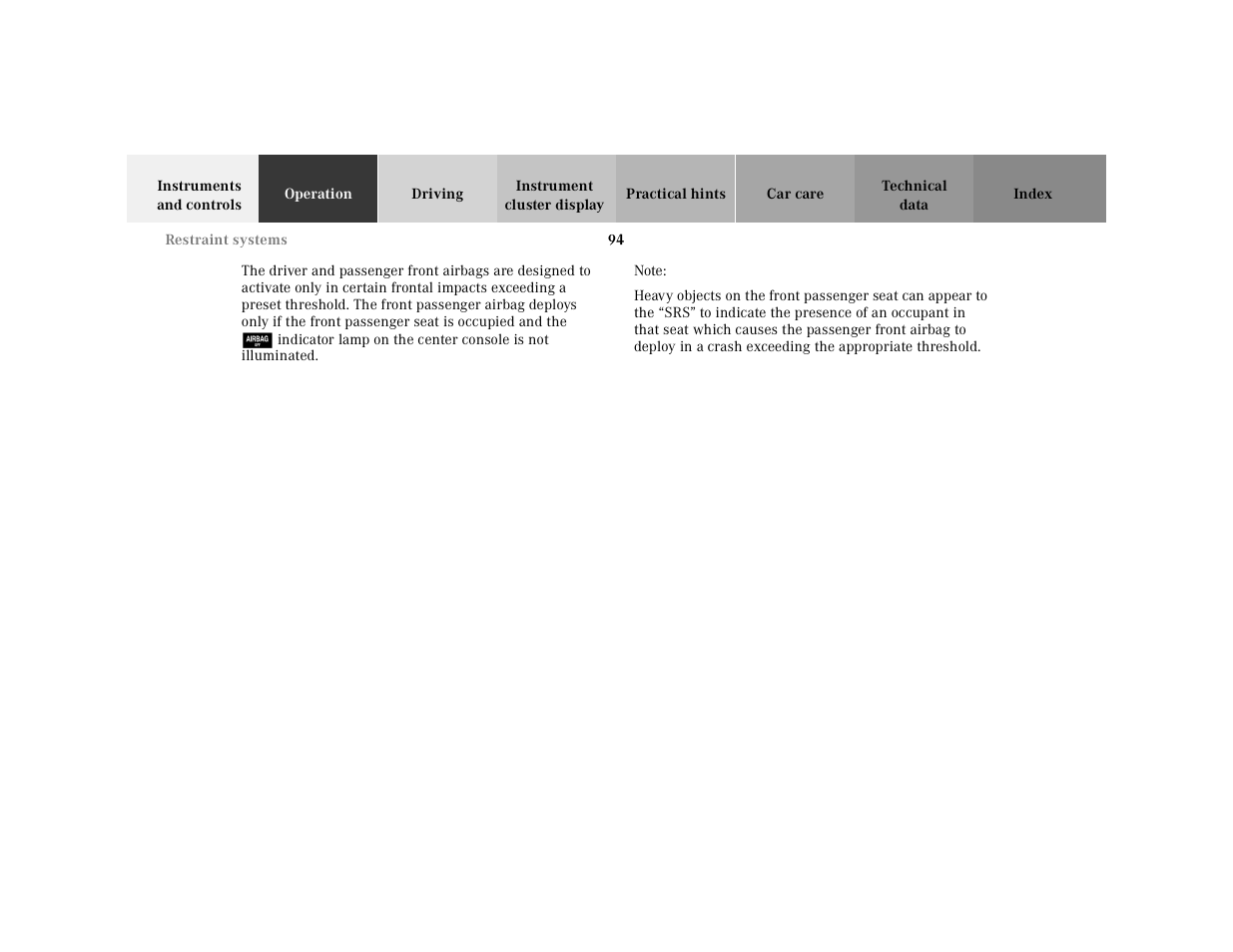 Mercedes-Benz 2001 CL 600 User Manual | Page 97 / 424
