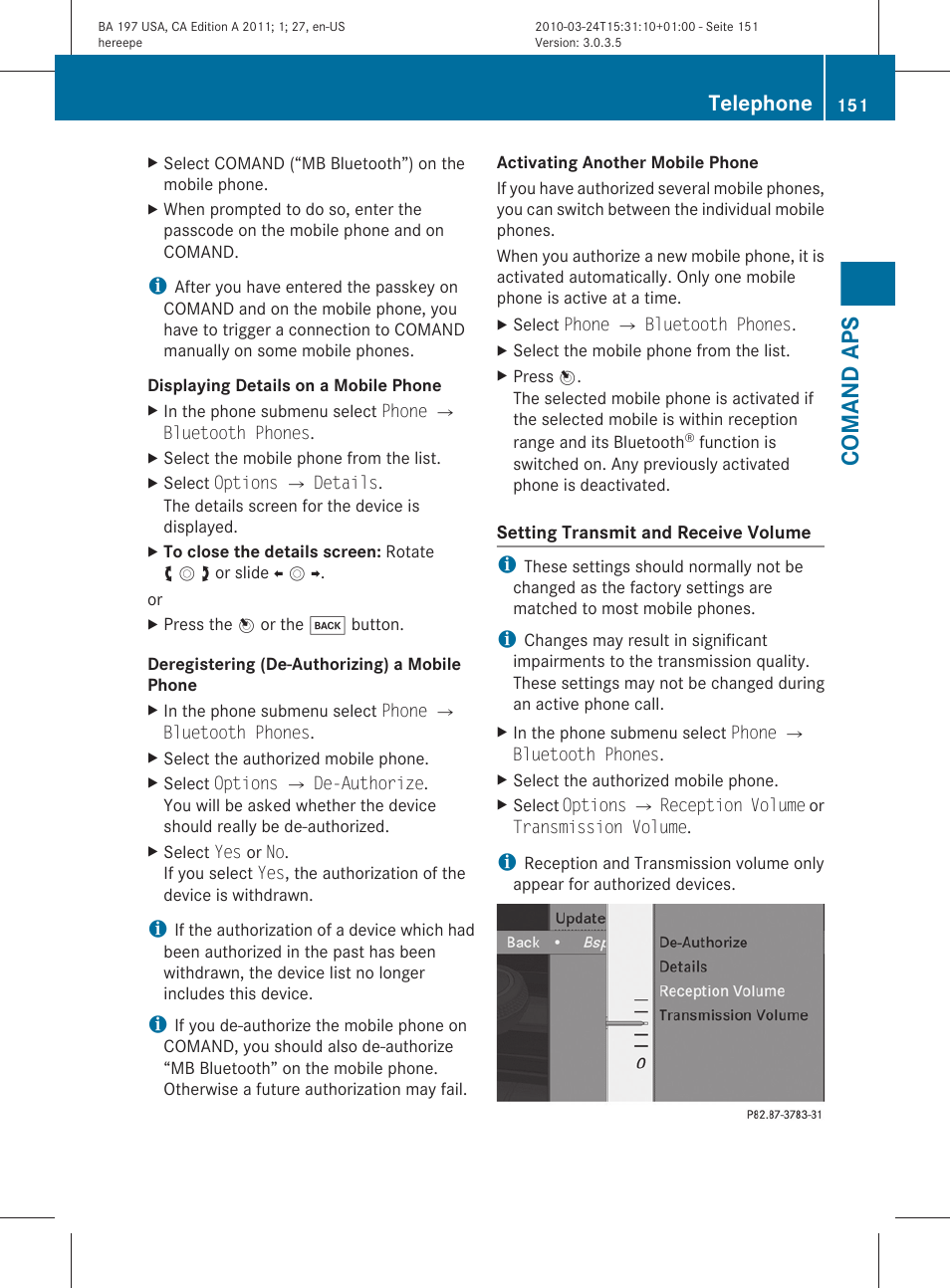 Comand aps, Telephone | Mercedes-Benz 2011 SLS AMG User Manual | Page 153 / 436
