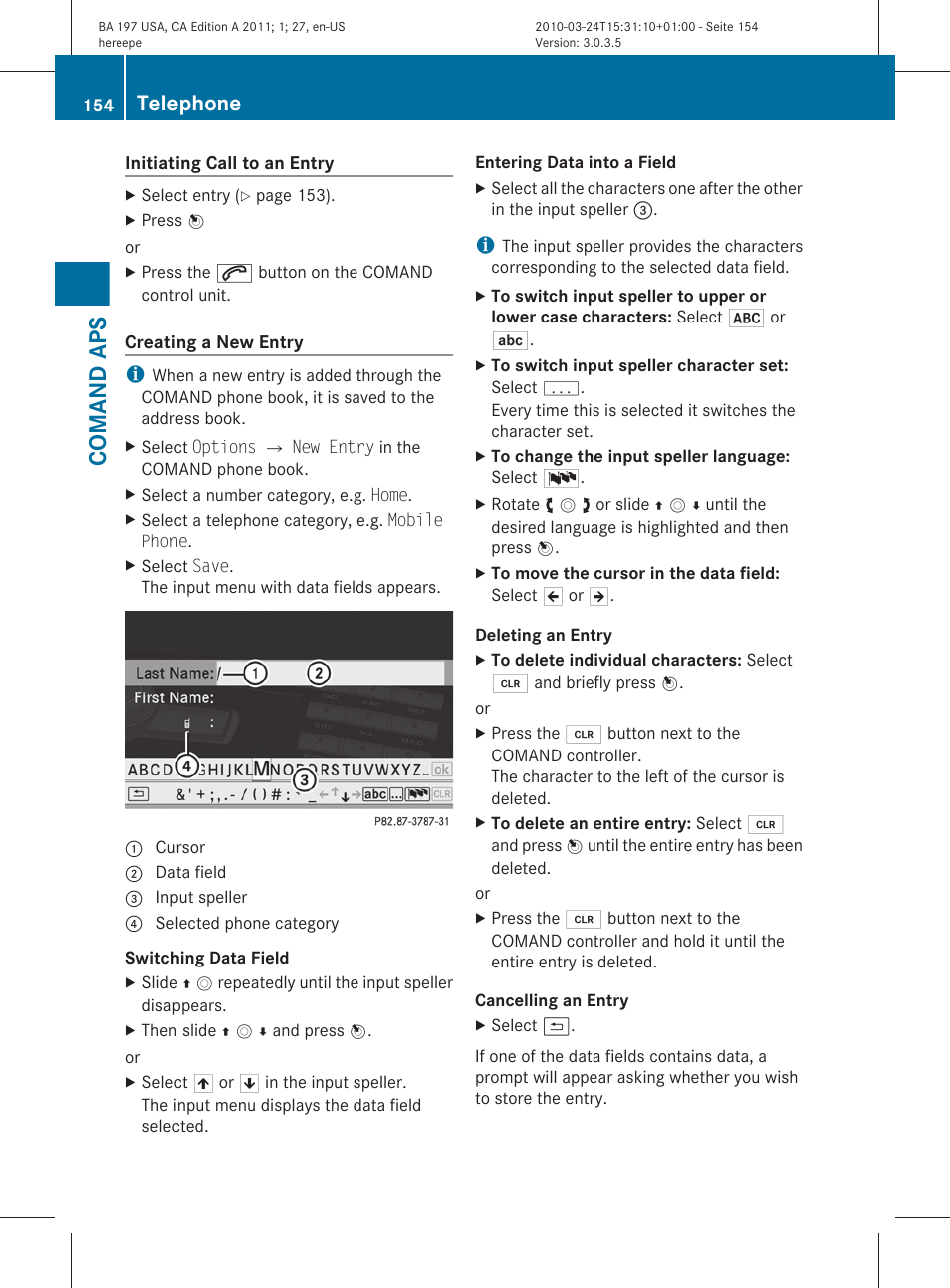 Book using comand, Comand aps, Telephone | Mercedes-Benz 2011 SLS AMG User Manual | Page 156 / 436