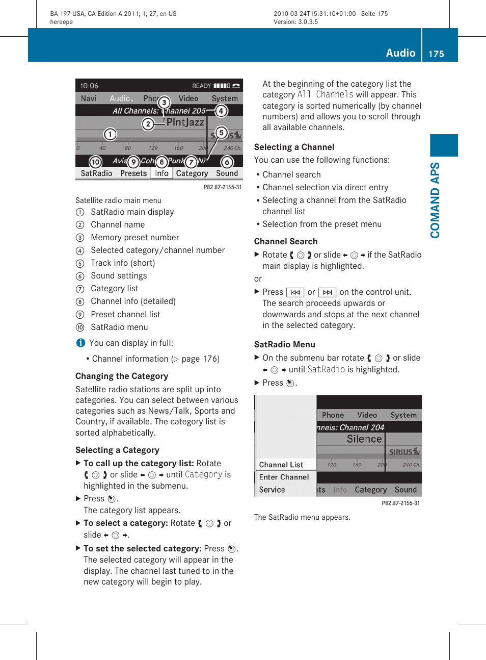 Comand aps, Audio | Mercedes-Benz 2011 SLS AMG User Manual | Page 177 / 436