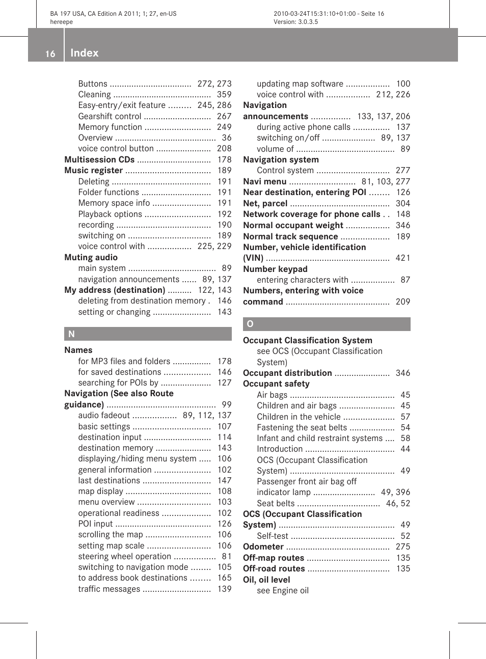 Index | Mercedes-Benz 2011 SLS AMG User Manual | Page 18 / 436